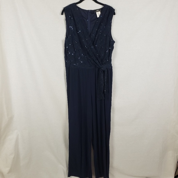 Midnight Velvet Blue Seq. And lace jumpsuit-16 NWT - Picture 5 of 8